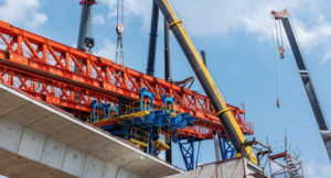 Crane lifting scaffolding