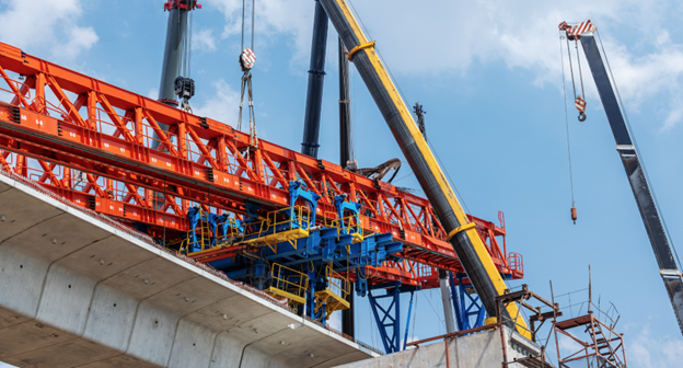 Crane lifting scaffolding